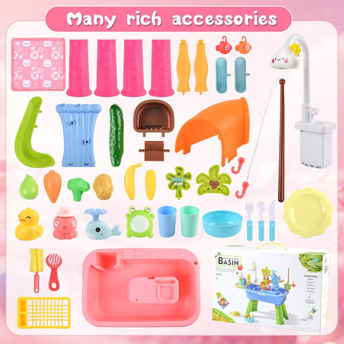 AZTWMYS 3+ Upgraded Toddler Sand Water Table Toy with Electric Water Pump, Kids Sand Water with Faucet/Play Food