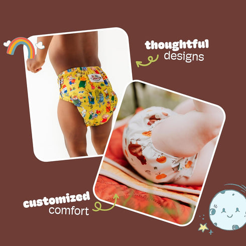 7-60lbs, 3 Pack, Kinder Cloth Diapers Reusable Baby Diapers Pocket Style Athletic Wicking Jersey, Bamboo Viscose