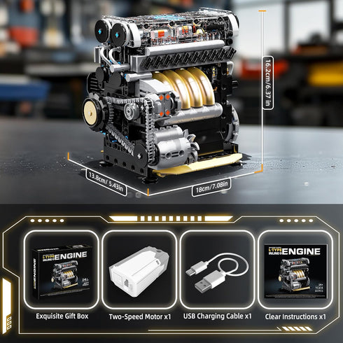 L4 Sets 4-Cylinder 14+ (853 Engine Building for Adults, MOC Inline Mini Car Motor Model Kit that Runs, DIY STEM Toy