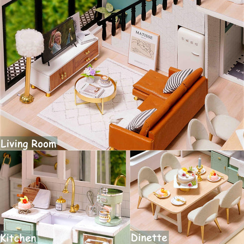 TuKIIE DIY Miniature Dollhouse Kit with Furniture - 1:24 Scale Creative Room Mini Wooden Doll House Accessories