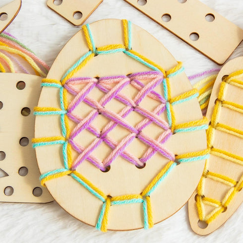 Set 4 Easter Basket Stuffers - Easter Basket Essentials - of Wooden Lacing Card Toys - Gifts for Girls Boys Teens