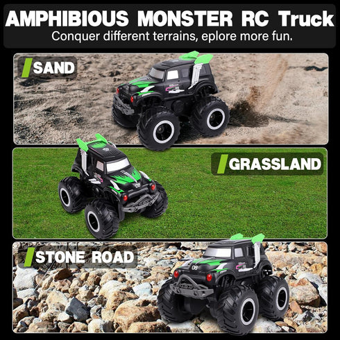 1/20 4WD 8-12 Amphibious Remote Control Cars, Stunt RC Rock Crawler Monster Truck Toy with Two Alternative Rechargeable