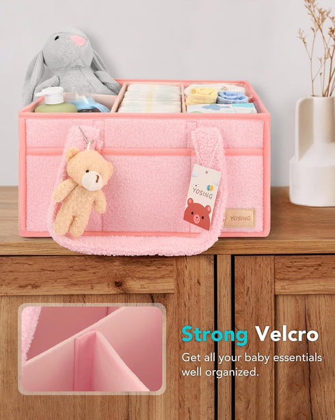 13 YOSING Cute and Playful Pink Diaper Caddy Organizer, Compartments, Adjustable, Baby Diaper Caddy for Car, Changing