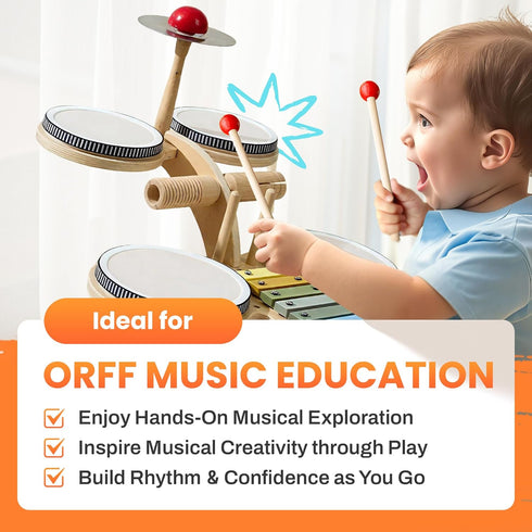 Set, 8 1 18 2 3 4 5 6 iPlay, iLearn Toddler Wooden Drum Kids Musical Instruments Toy, in Percussion Drum Kit