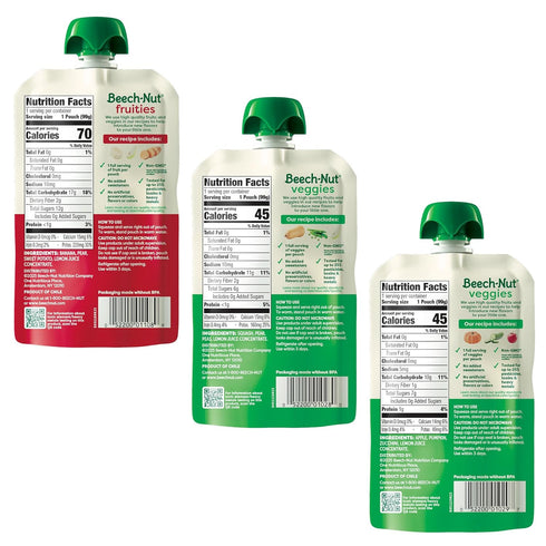 Pack, Pack, 3.5 oz (18 Pack) Beech-Nut Baby Food Pouches Variety NEW Farmer's Favorites Fruit & Veggie Purees Variety