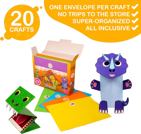 20 3-10 Craftikit Award-Winning Dinosaur Crafts for Kids - All-Inclusive Fun Dinosaur Crafts for Kids Ages - Organized