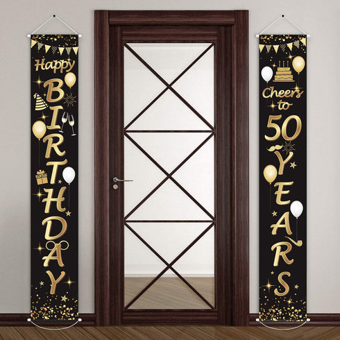 2 Pieces 50th Birthday Party Decorations, Cheers to 50 Years Banner and Welcome Porch Sign