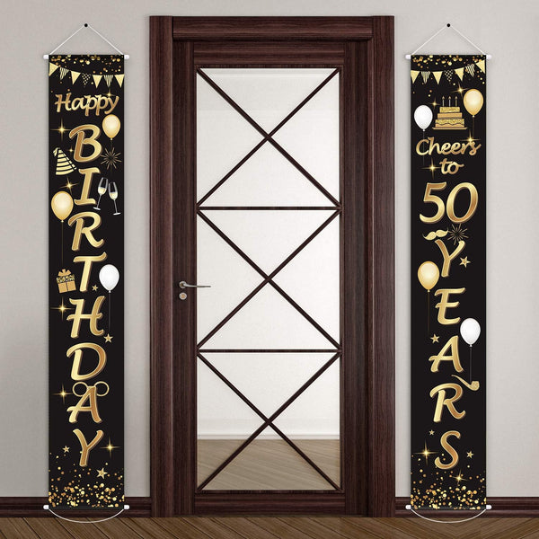 2 Pieces 50th Birthday Party Decorations, Cheers to 50 Years Banner and Welcome Porch Sign