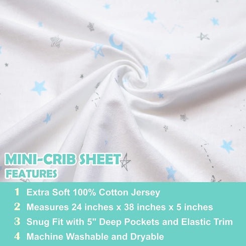 American Baby Company 100% Natural Cotton Fitted Mini Crib Sheet 38" x 24" - Soft & Breathable for Boys & Girls