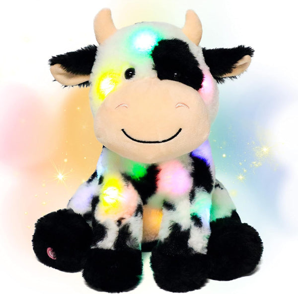 Hopearl LED Plush Smile Cow Lighting Up Stuffed Animal Diary Cattle Floppy