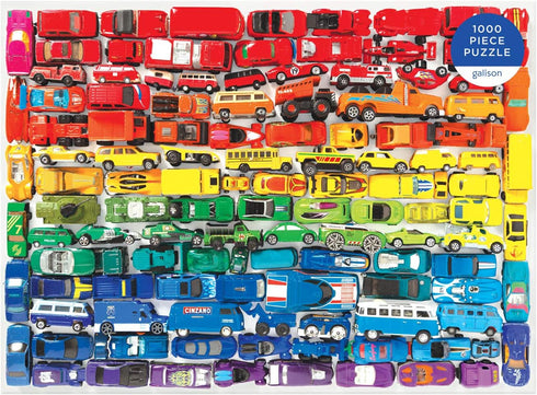 Galison 1000 Piece Jigsaw Puzzle: Rainbow Toy Cars for Families, Unique Image with Varying Colors
