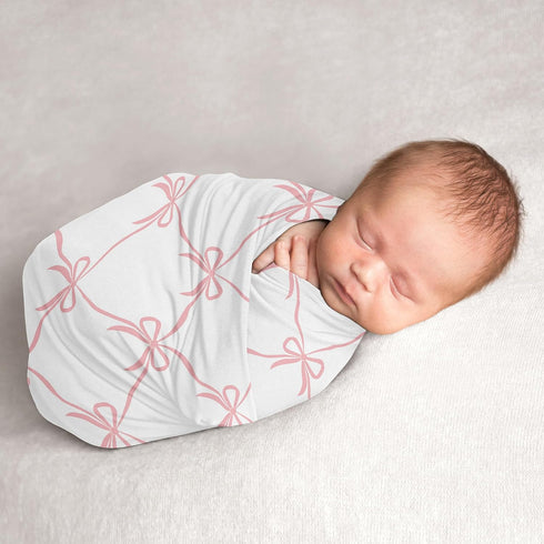 Sweet Jojo Designs Baby Swaddle Blanket (Pink Bows) for Girls, Infant/Newborn Stretchy