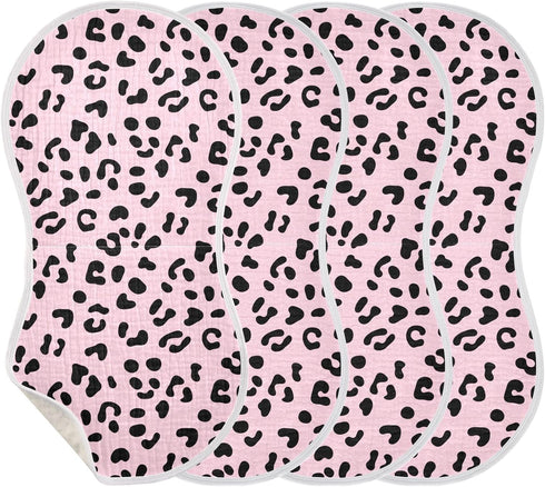 GOODOLD Set 2 Pack Leopard Print Pink Muslin Baby Burp Cloths - Super Absorbent and Soft Burping Rags - Cotton Burp