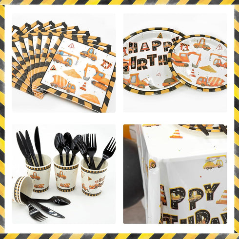 251 Set Construction Birthday Party Supplies PCS Construction Birthday Banner Balloons Plates Napkins Cups Tablecloth