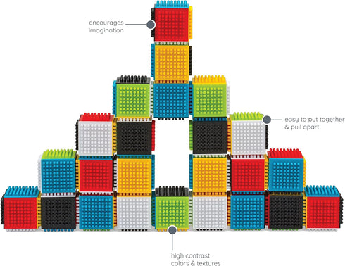 24-Piece Set 12 Infantino Press & Stay Sensory Blocks, Developmental Activity Blocks, Multicolor Stacking Toy