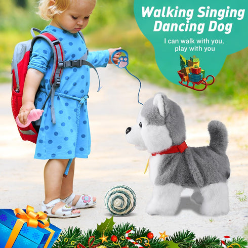 Marsjoy Husky Walking Barking Dog for Kids Interactive Musical Puppy Robot Repeats What You Say, Realistic Licking