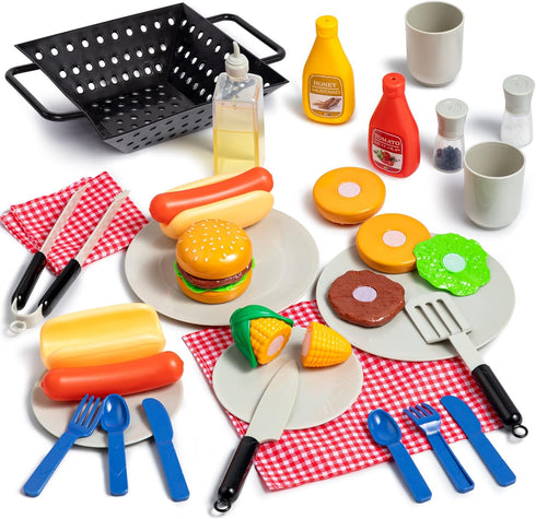 27 PCS Kids BBQ Grill Playset Backyard Barbecue Play Grill Toy Set