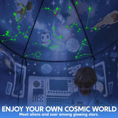 JOYIN Rocket Ship Play Tent for Kids Glow-in-the-Dark Space Tent with Starry, Astronaut Spaceship Foldable Playhouse