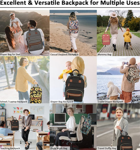 Diaper Bag Backpack for Women, Large Capacity with Insulated Pockets, Multifunctional Baby Bags for Mama Maternity