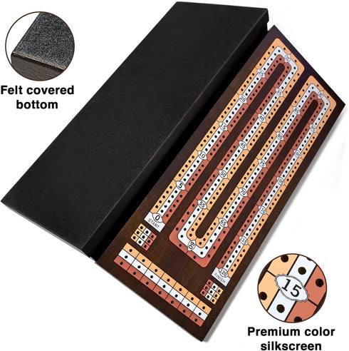 Set 3 9 Pegs2 BIVOMON Wooden Cribbage Board Game with Large Storage Area, Track Cribbage Board, Metal Playing