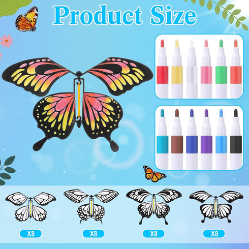 Seenelling 44 32 12 2) Pcs Flying Butterfly Craft Kit with Wind up Butterflies and Color Pens People Painting White