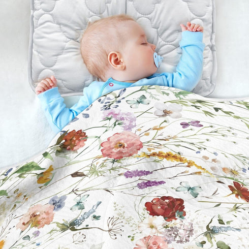 SDMKA Cozy 30 40 Inch Baby Blankets for Boys Girls Watercolor Wildflower Super Soft Warm Crib Blanket Double Layer