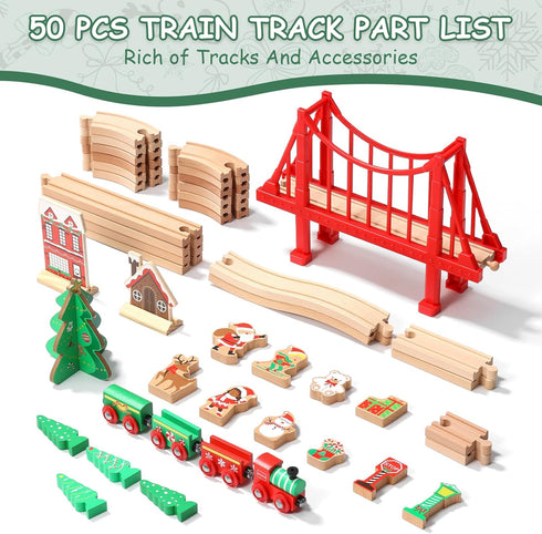 Set 50 Set Set Playset SainSmart Jr. Wooden Train Pcs Train - Toy Train with Exquisite Box, Wood Train Track Fit