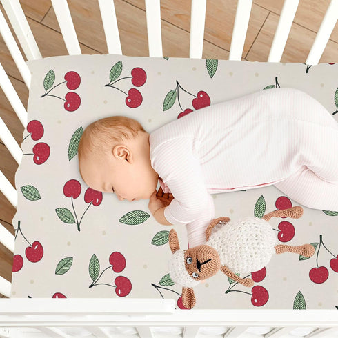 Burbuja 27 39 Fitted Crib Sheet for Girls and Boys, Cute Cherrys Soft Breathable Crib Sheet for Standard Crib