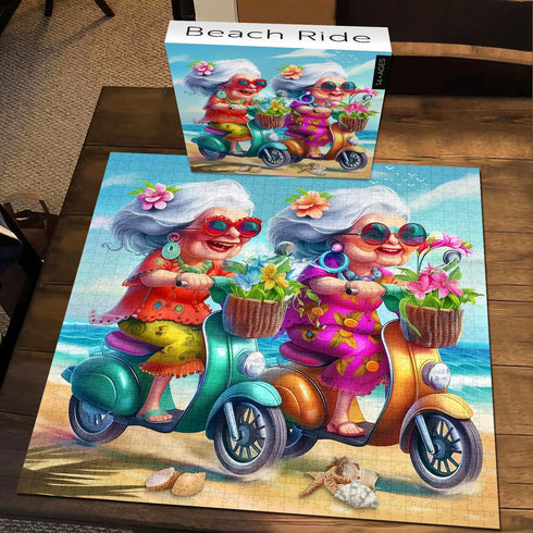 PICKFORU Summer 1000 Beach Piece Puzzle for Adults, Funny Beach Ride Jigsaw Puzzles, Unique Difficult Grandma