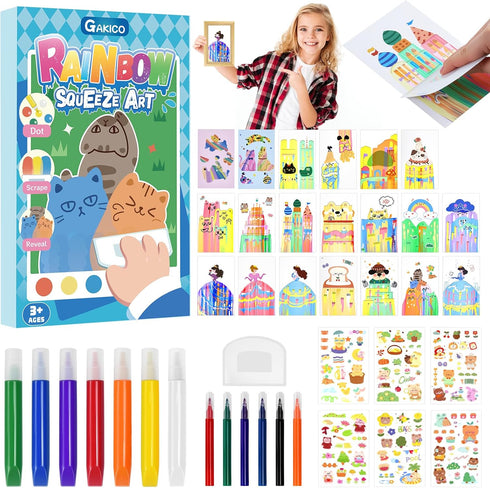 GAKICO Rainbow Scratch Art for Kids: Creative Squeegee Painting Kits, Rainbow Scratch
