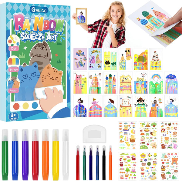 GAKICO Rainbow Scratch Art for Kids: Creative Squeegee Painting Kits, Rainbow Scratch