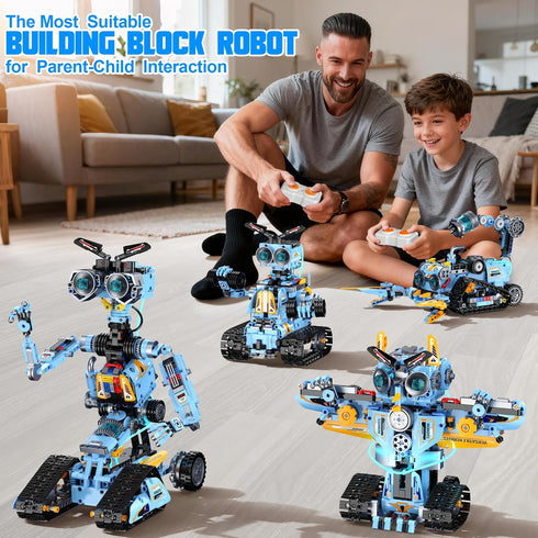 zinat 4-in-1 6-14 824Pcs STEM Robot Building Kit with Remote Control, Multiple Robot Designs, Educational DIY Blocks