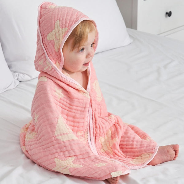 Ultra-Soft Muslin Baby Hooded Towel - 32 x 32 Inches, Ideal for