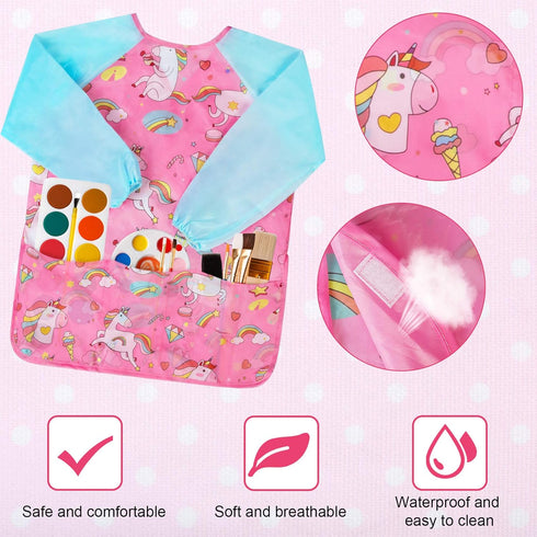 Bassion Smocks for Kids, Toddler Art Smock Waterproof Long Sleeve with 3 Pockets for Age 2-6 Years