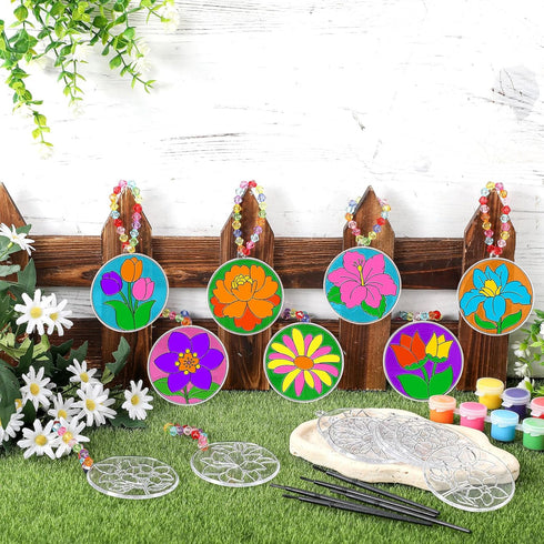 30 Sets WinnerWhy Spring Flower Suncatchers Window Art Kits, Mother's Day Floral DIY Sun Catchers Crafts Paint Your Own