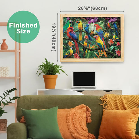 1000 26.63 19.25 BenBen Piece Jigsaw Puzzle for Adults, Jungle Parrots, Puzzles with Letters or Patterns on Back