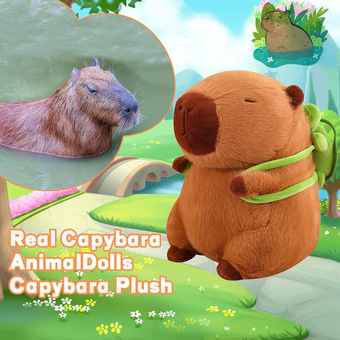 Emoin Capybara Plush Toys - Kawaii 9 Inch Capybara Plushie with Turtle Backpack, Soft Doll for Baby Boys Girls