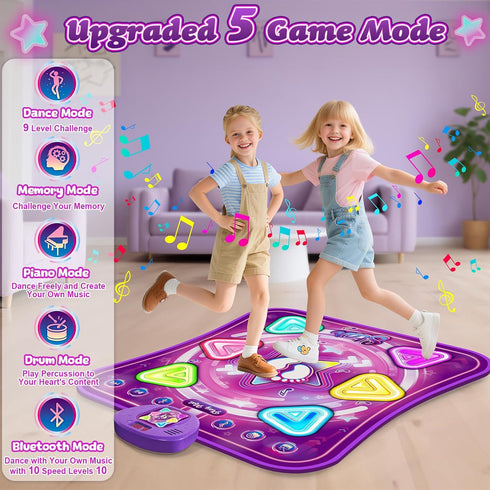 6-Button 5 3 4 5 6 7 8 9 10+ Dance Mat for Girls, Light-up Dance Pad with Wireless Bluetooth & Game Modes, Kids