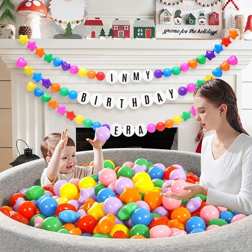 200 Star Ball Pit Balls Hearts for Toddlers, Phthalate Free BPA Free, 7 Bright Colors with Storage Bag