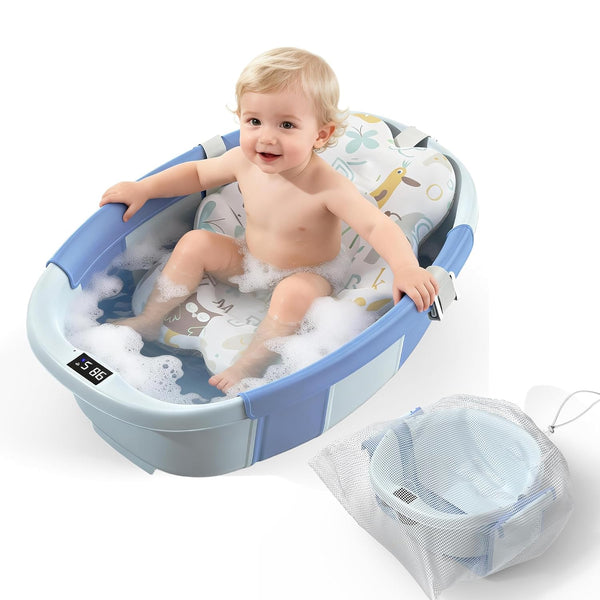 TOSGN Collapsible Baby Bathtub, 3s to Install, Baby Bath Tub with Soft Cushion