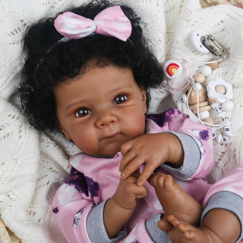 18 Inch 3+ WOOROY Realistic Reborn Baby Doll Black Girl African American Newborn Baby with Soft Body, Lifelike Handmade