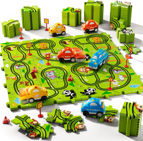 Beby Buty 64PCS Puzzle Race Track Car Set for Kids Boys, Floor Puzzle Tracks