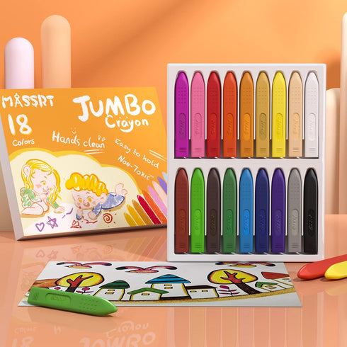 18 Triangle Jumbo Crayons for Toddlers, Colors Mess Free Unbreakable Crayon Gifts, Easy to Hold Washable Crayons