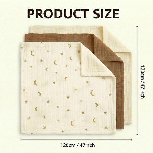 Pikabuki 3 Pack 47 47 inches, Muslin Swaddle Blankets for Boys Girls, Receiving Baby Blanket Large x Soft Breathable