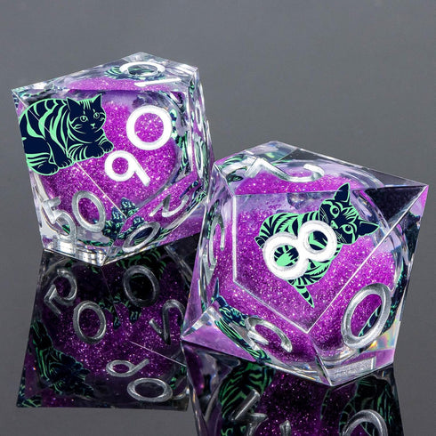 Set 7Pcs D20 D12 D10 D8 D6 D4, KERWELLSI Cat Liquid Core DND Dice with Gift Box, Resin Dungeons Sharp Edge D&D Dice