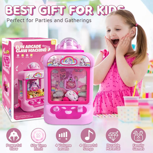 Claw Machine for Kids - Mini Vending Machine with Unicorn Toys, Candy Grabber Prize Dispenser, 20 Mini Plush Toys