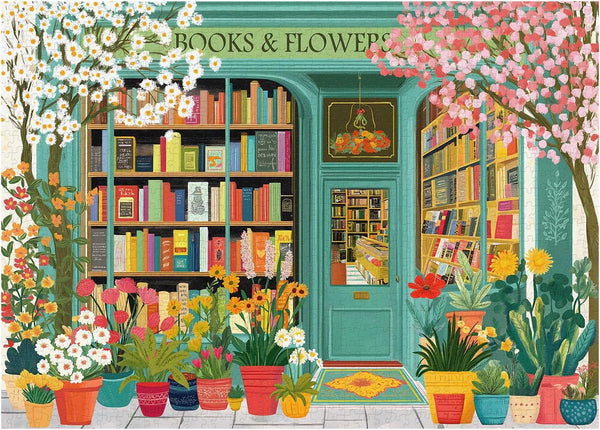 PICKFORU Book Jigsaw Puzzles 1000 Pieces, Spring Flowers Bookstore Puzzles for Adults, Blooming