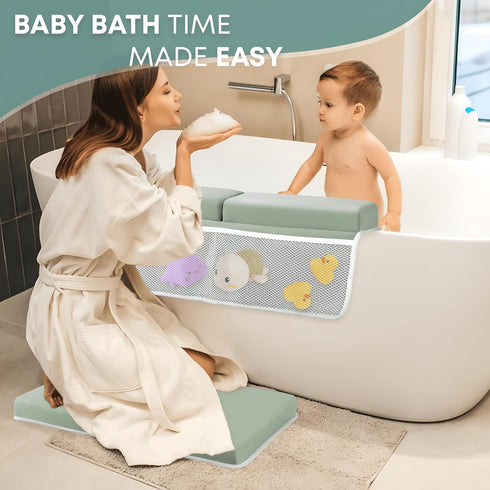 PURELYDOT Elbow Set Comfortable Baby Bath Kneeler & Rest Pad Extra Thick Foam Cushion with Toy Organizer Non-Slip