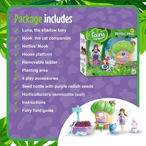 Nettles’ Nook Mini Terrarium Kit with Shadow Fairy & Cat Doll for Kids Aged 4 and Up