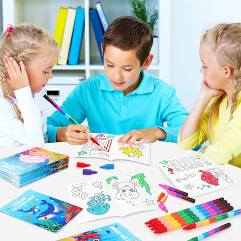 24 Under the Sea Coloring Books with 24 Stacking Crayons, Ocean Animals Party Favors for Kids Birthday Goodie Bag Gift